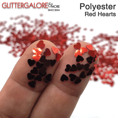 Glitter Confetti Hearts - Polyester Red
