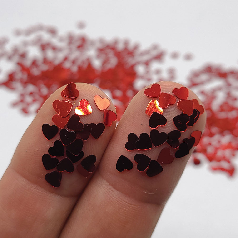 Glitter Confetti Hearts - Polyester Red