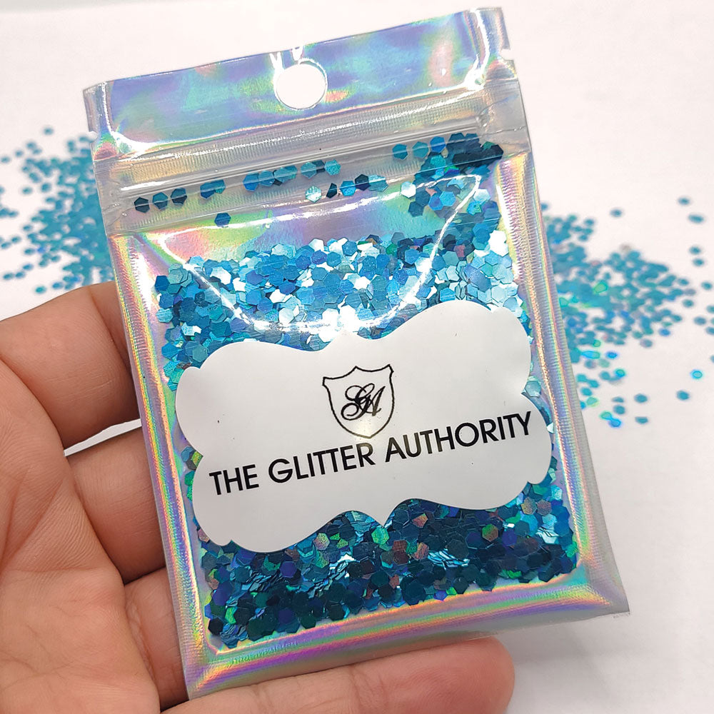 Glitter Confetti Hexagons- Holographic Blue