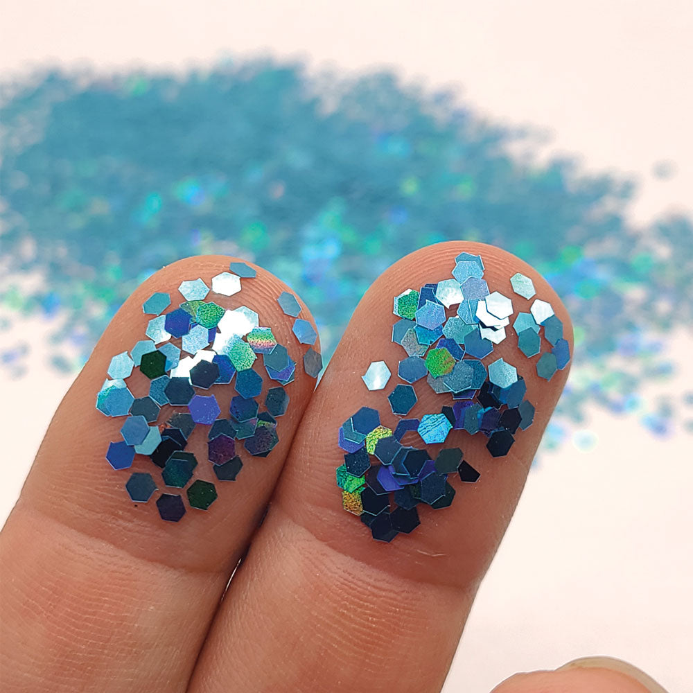 Glitter Confetti Hexagons- Holographic Blue