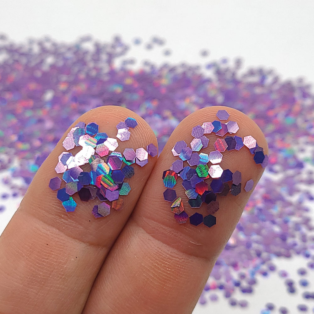 Glitter Confetti Hexagons- Holographic Purple