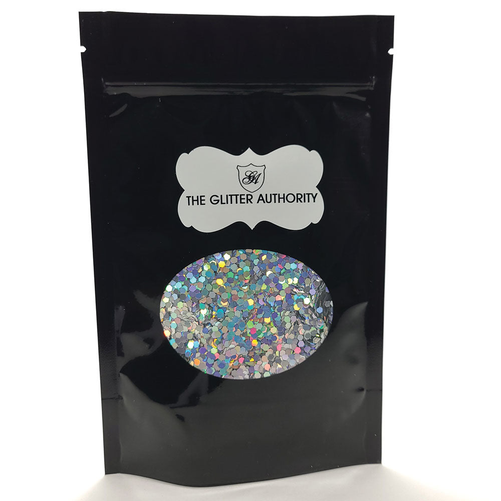 Glitter Confetti Hexagons- Holographic Silver