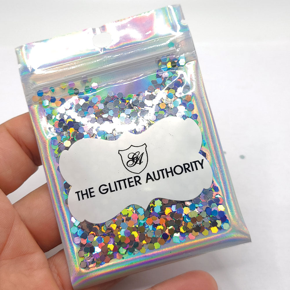 Glitter Confetti Hexagons- Holographic Silver