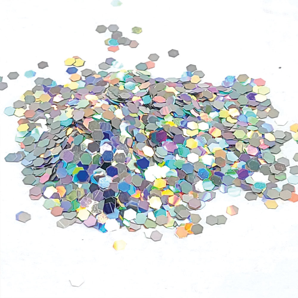 Glitter Confetti Hexagons- Holographic Silver