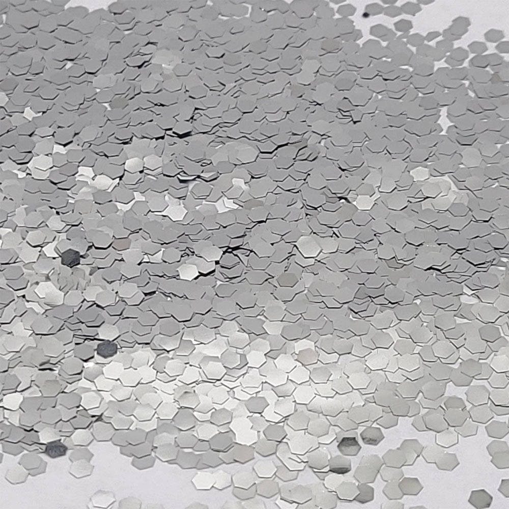 Glitter Confetti Hexagons- Polyester Silver