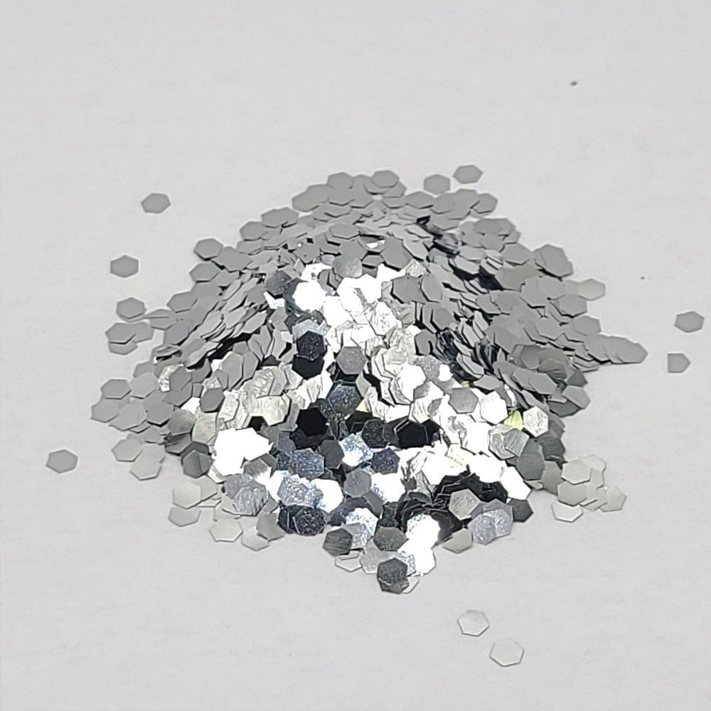 Glitter Confetti Hexagons- Polyester Silver