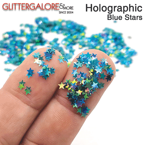 Glitter Confetti Stars - Blue Holographic