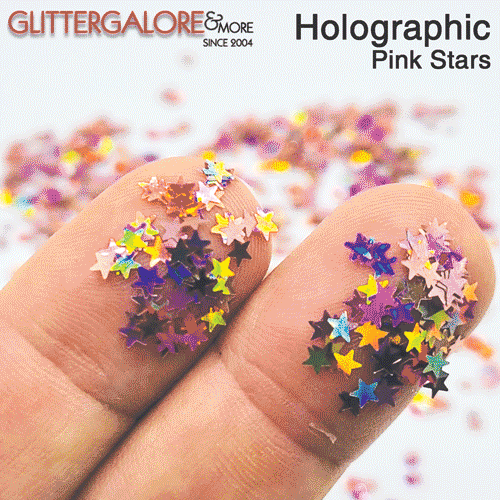 Glitter Confetti Stars - Pink Holographic
