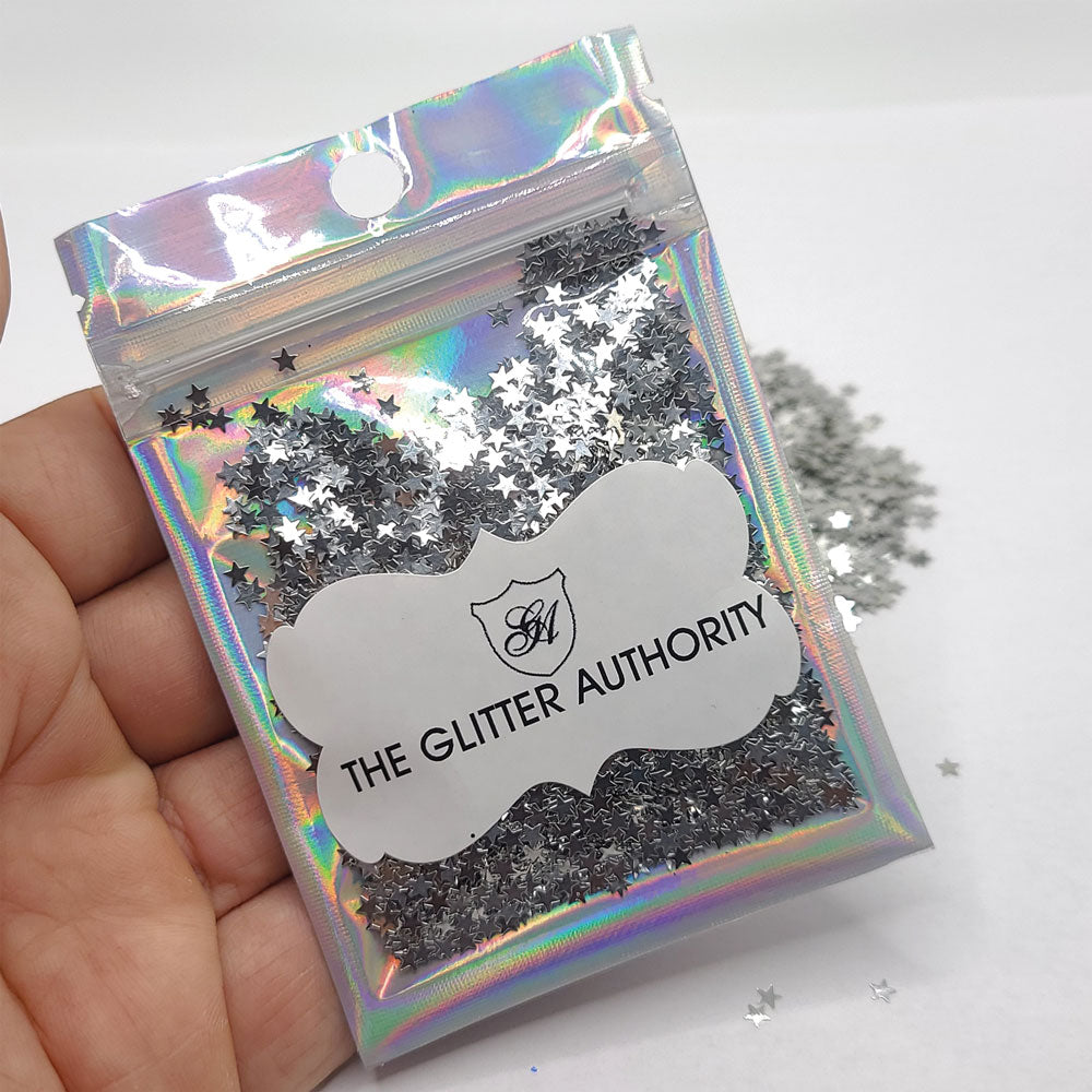 Glitter Confetti Stars - Silver