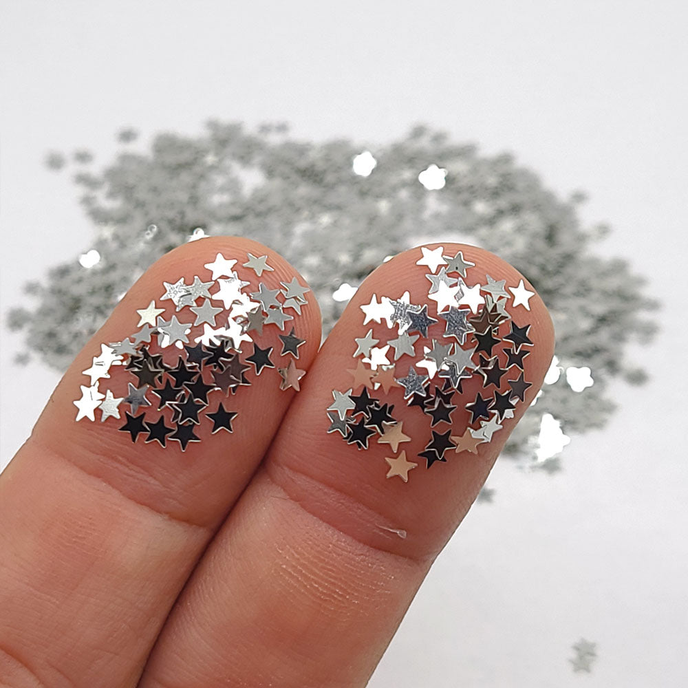 Glitter Confetti Stars - Silver