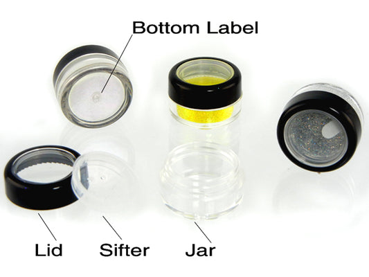 Private Label Cosmetic Glitter, 5 Gram Round Jar w/Black Rim