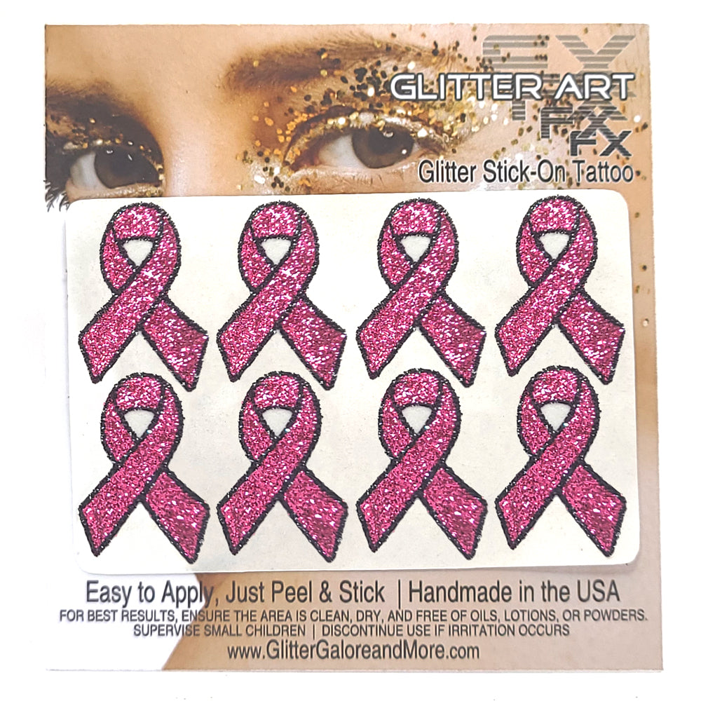 Cancer Ribbon Glitter Tattoo Stickers 1 inch (8 Stickers) - Two Color Way