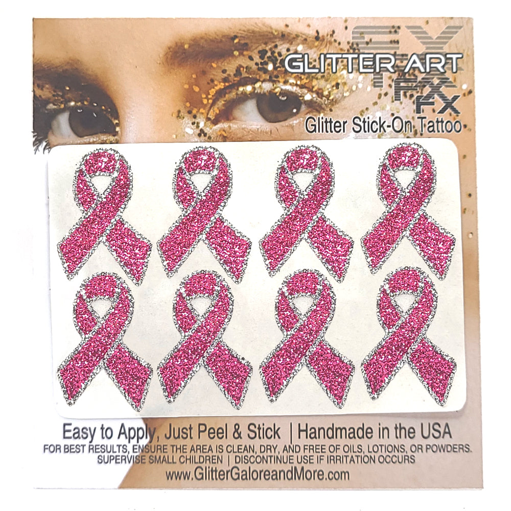 Cancer Ribbon Glitter Tattoo Stickers 1 inch (8 Stickers) - Two Color Way