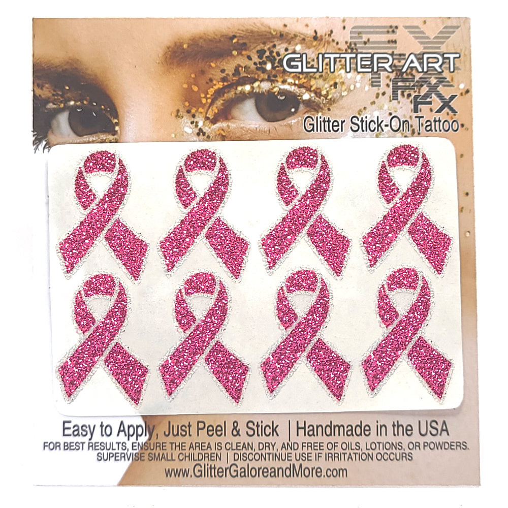 Cancer Ribbon Glitter Tattoo Stickers 1 inch (8 Stickers) - Two Color Way