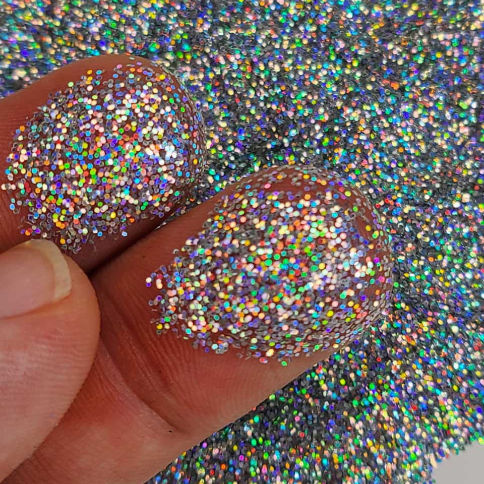 Silver Holographic Glitter, Fine (.015") Hex Cut