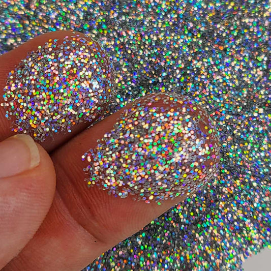 Silver Holographic Glitter, Fine (.015") Hex Cut
