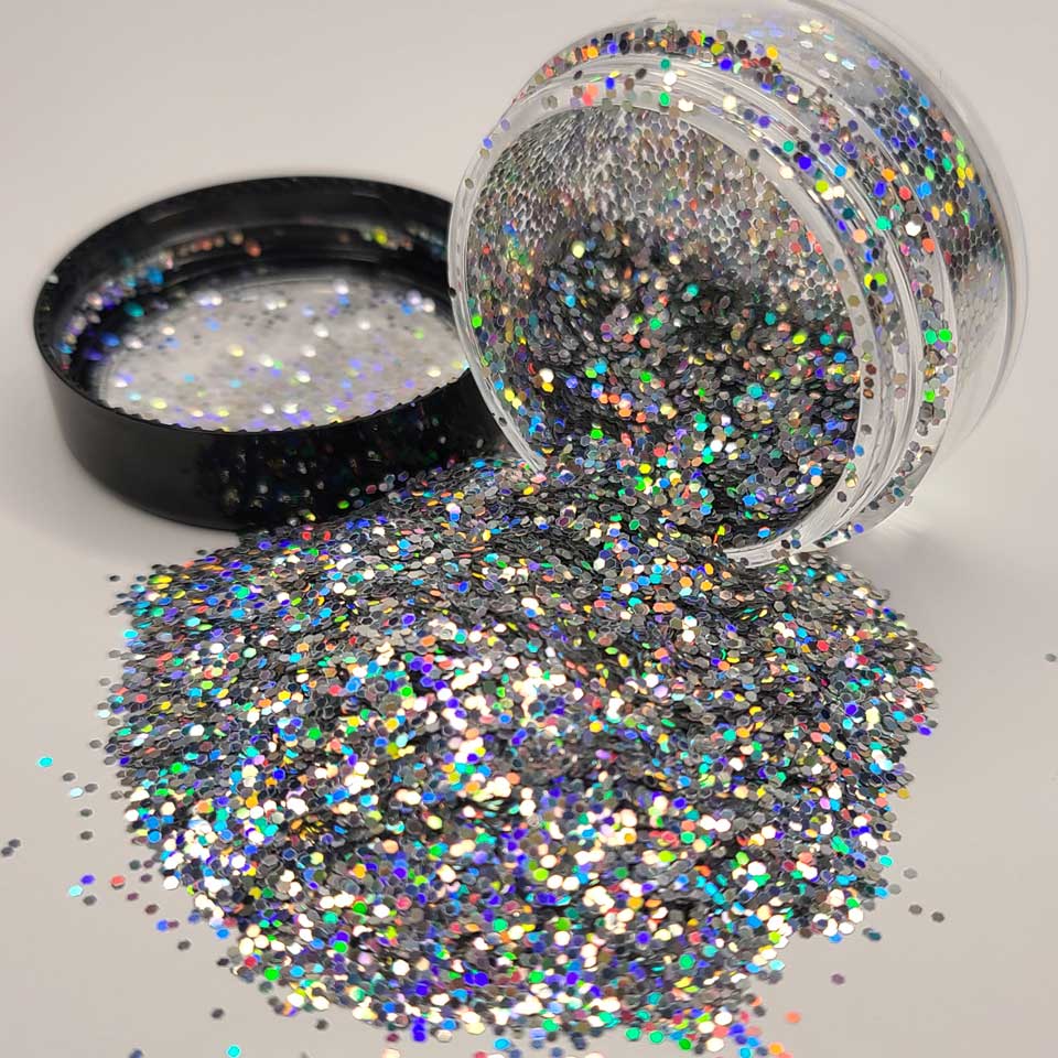 Silver Holographic Glitter, Small (.025") Hex Cut
