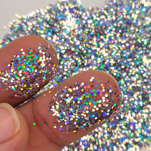 Silver Holographic Glitter, Small (.025") Hex Cut