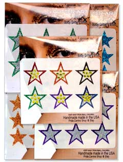 Tattoo Stickers made with cosmetic glitter for face and body. We use cosmetic grade glitters and safe and non-toxic adhesive. 