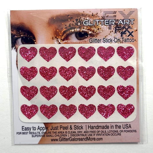 Heart Glitter Stickers, .5 inches, 24 Stickers - Available in Brilliant Glitter Colors