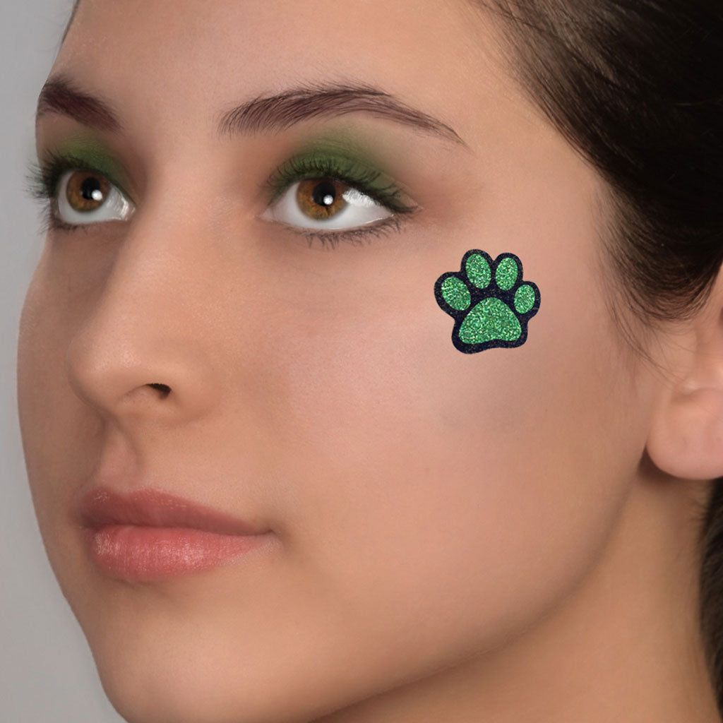 Glitter Paw Print Face Stickers, Silver Holographic Border with 34 Custom Fill Colors
