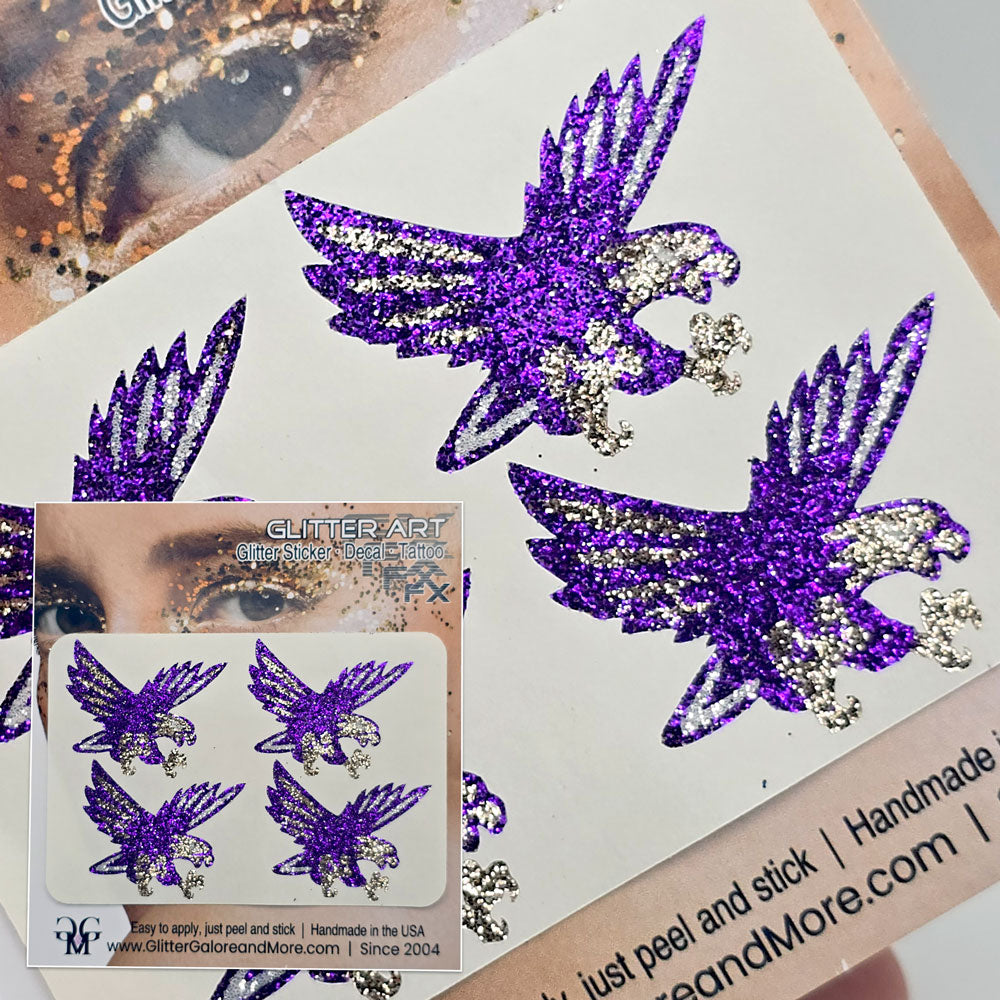 Avila University Eagle Logo in Purple Glitter.