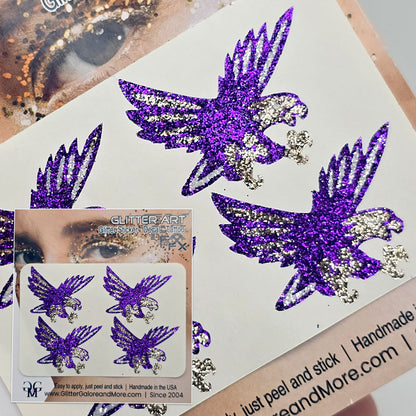 Avila University Eagle Logo in Purple Glitter.