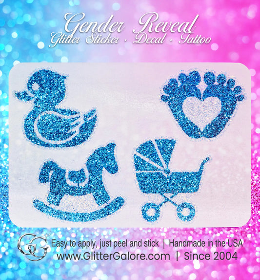 Baby Reveal, Baby Shower, Pink and Blue Duckie, Rocker, Love Footprint Stickers