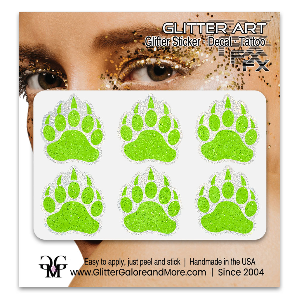 Bear Paws Glitter Sticker Tattoo, Made with Brilliant White Borders