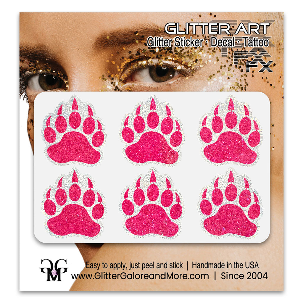 Bear Paws Glitter Sticker Tattoo, Made with Brilliant White Borders