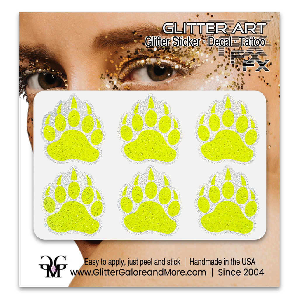Bear Paws Glitter Sticker Tattoo, Made with Brilliant White Borders