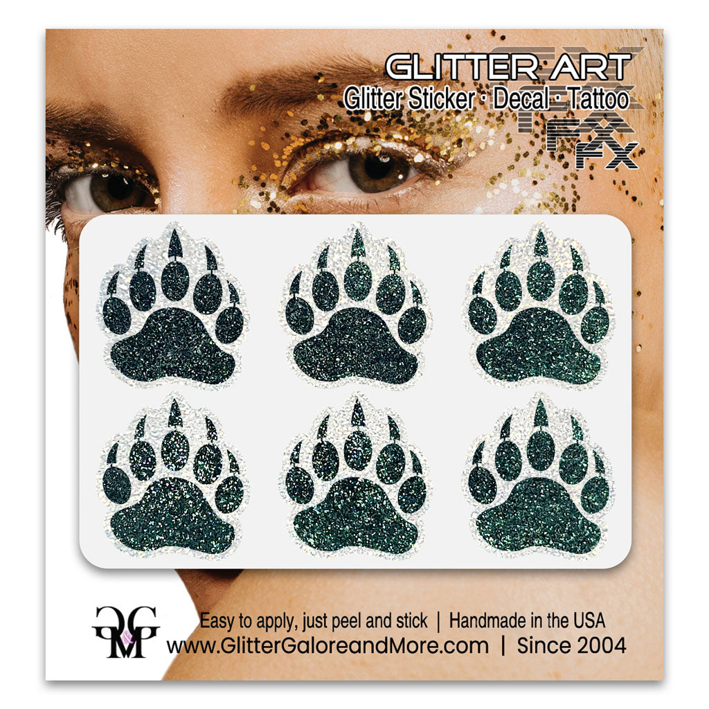 Bear Paws Glitter Sticker Tattoo, Made with Brilliant White Borders
