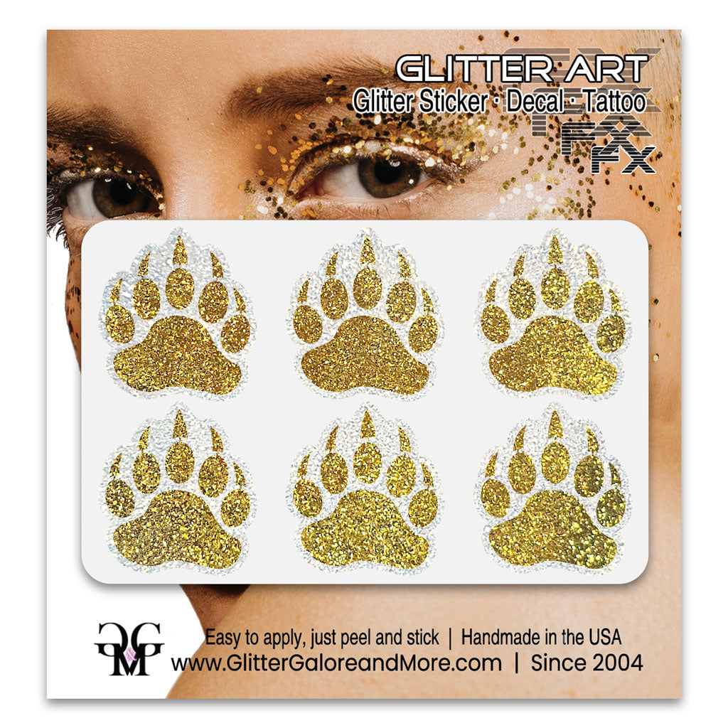 Bear Paws Glitter Sticker Tattoo, Made with Brilliant White Borders