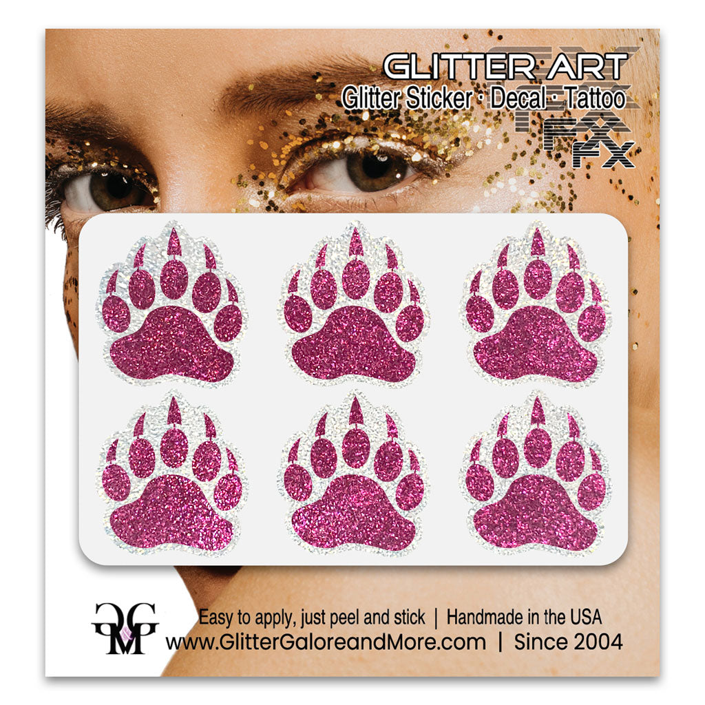 Bear Paws Glitter Sticker Tattoo, Made with Brilliant White Borders