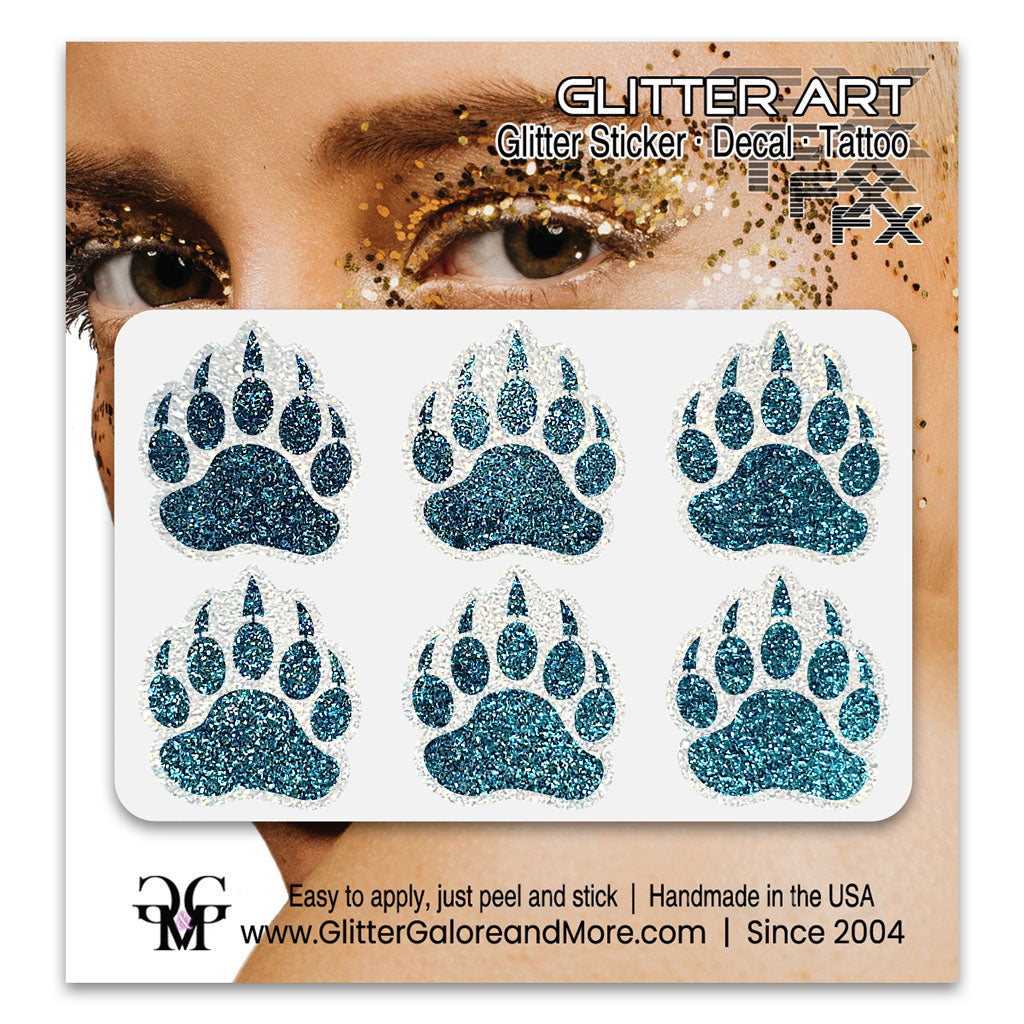 Bear Paws Glitter Sticker Tattoo, Made with Brilliant White Borders