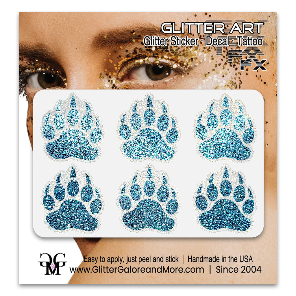Bear Paws Glitter Sticker Tattoo, Made with Brilliant White Borders