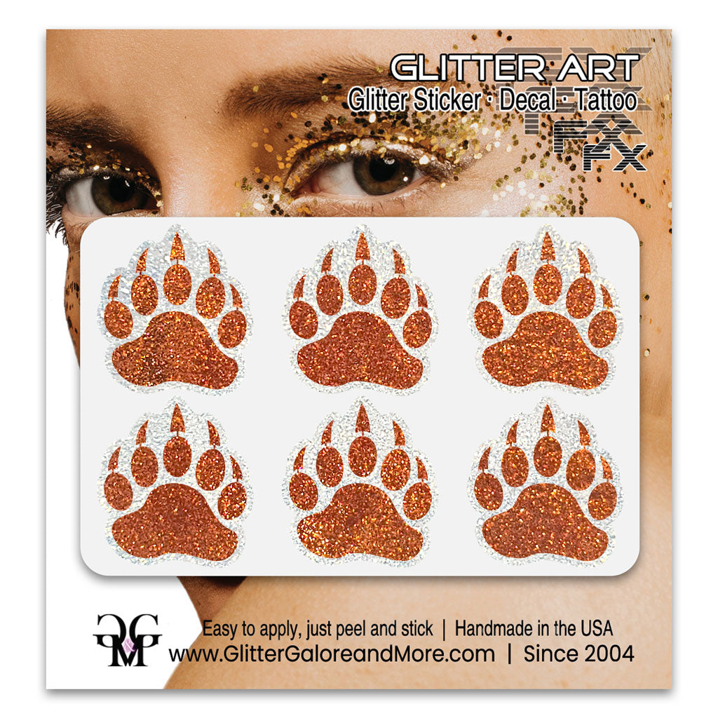 Bear Paws Glitter Sticker Tattoo, Made with Brilliant White Borders