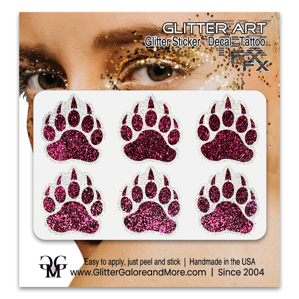 Bear Paws Glitter Sticker Tattoo, Made with Brilliant White Borders
