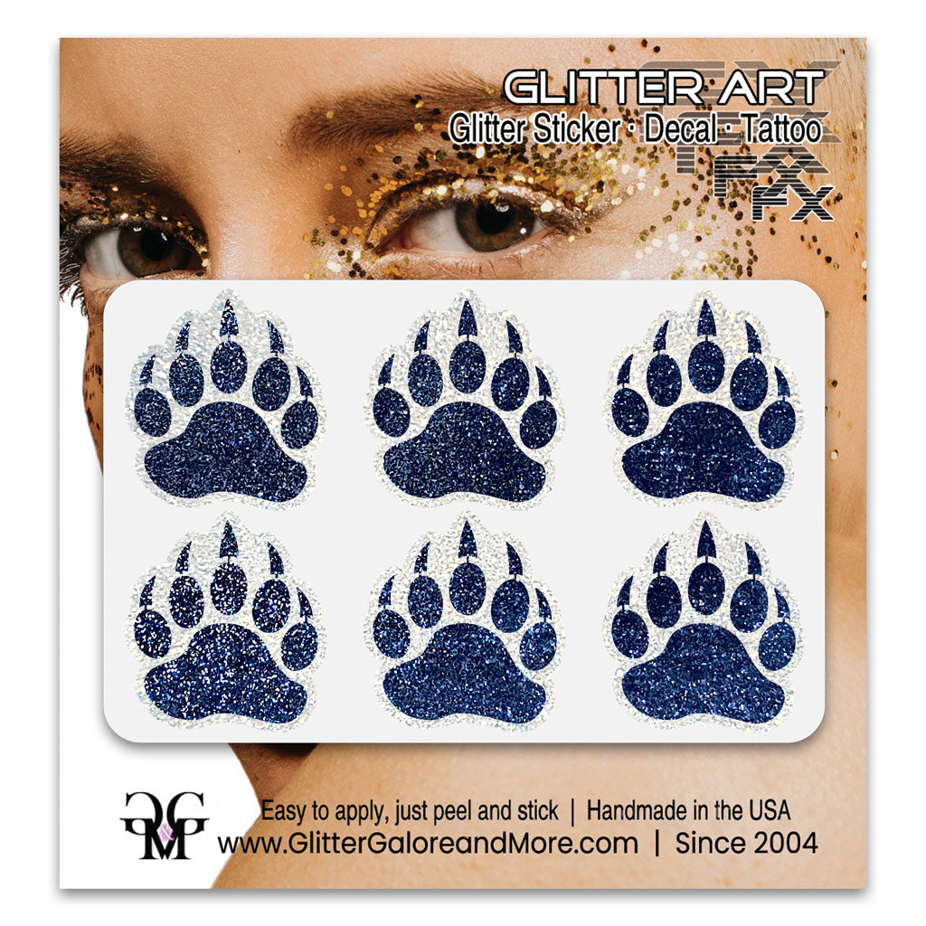 Bear Paws Glitter Sticker Tattoo, Made with Brilliant White Borders