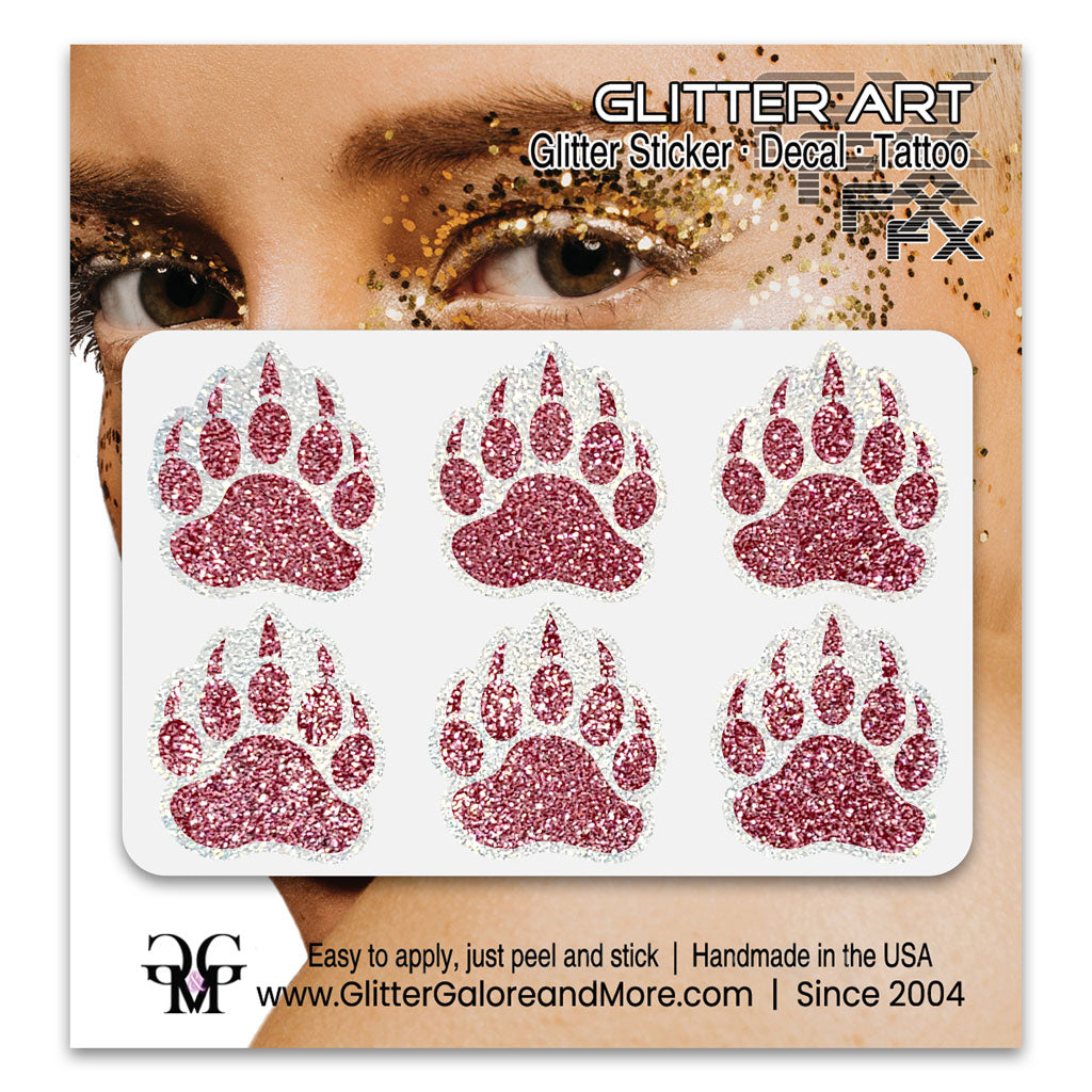 Bear Paws Glitter Sticker Tattoo, Made with Brilliant White Borders