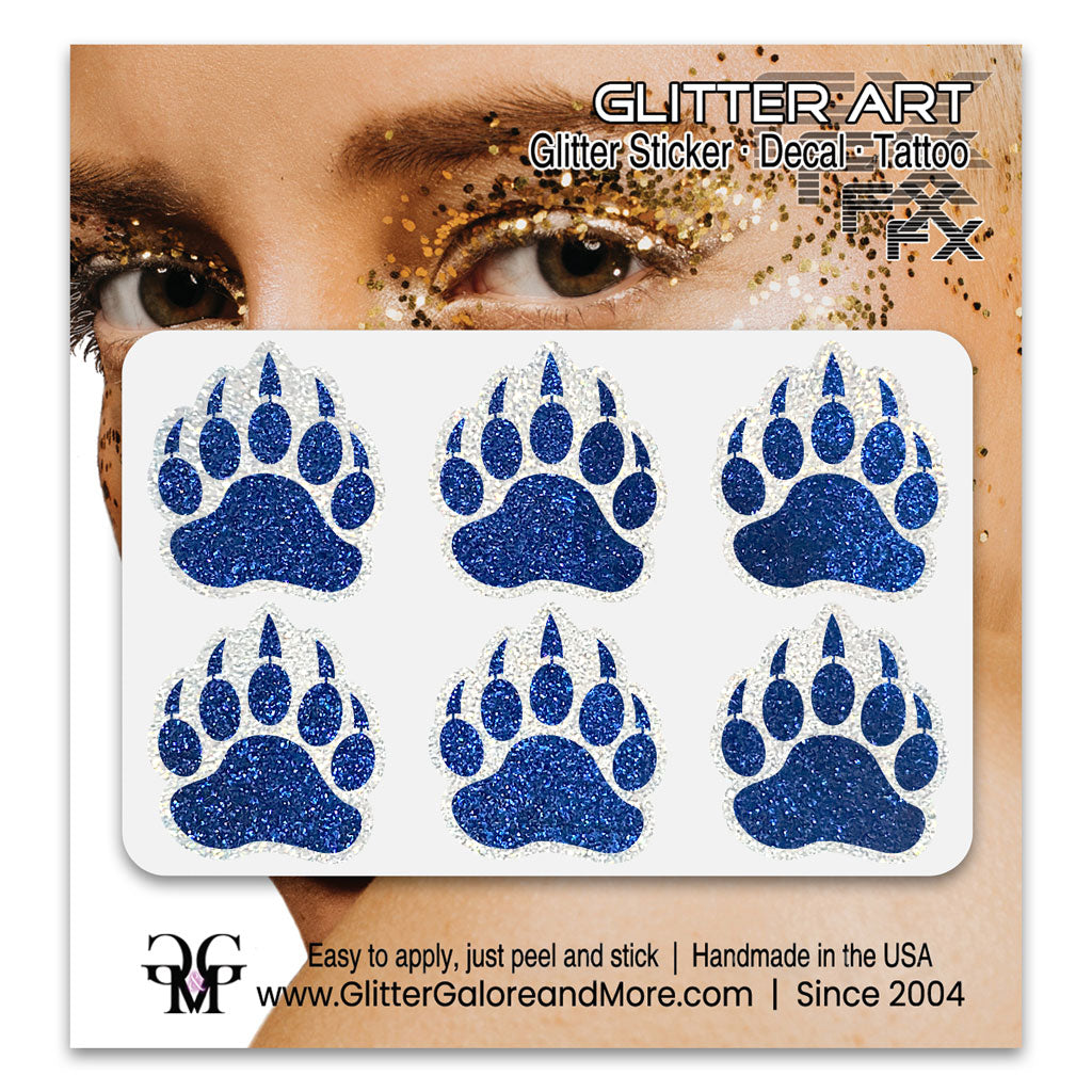 Bear Paws Glitter Sticker Tattoo, Made with Brilliant White Borders