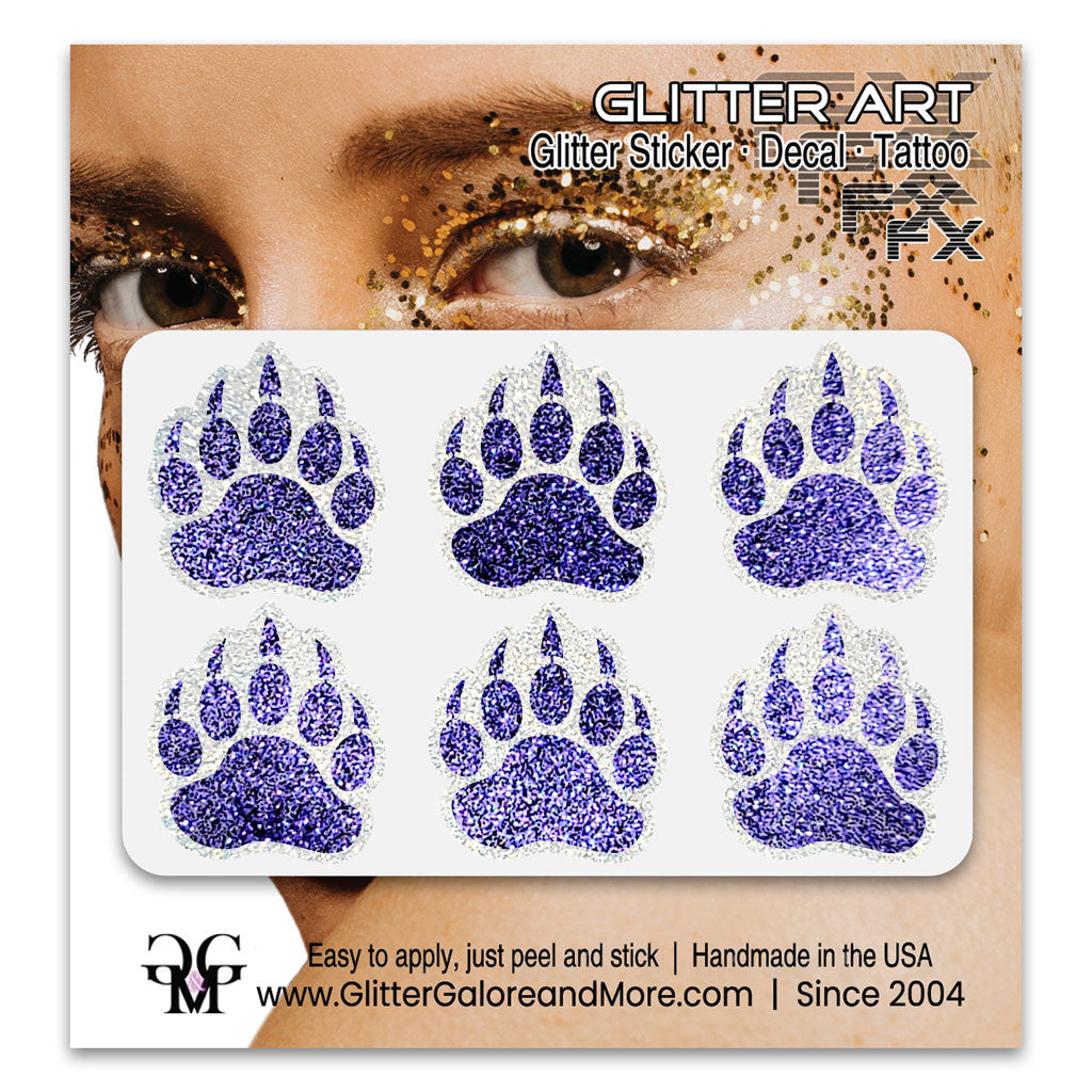 Bear Paws Glitter Sticker Tattoo, Made with Brilliant White Borders