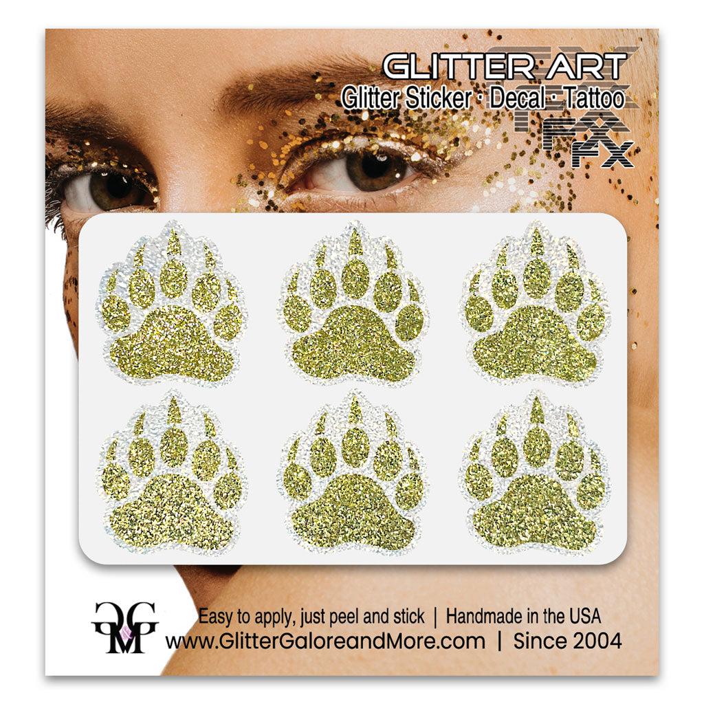 Bear Paws Glitter Sticker Tattoo, Made with Brilliant White Borders
