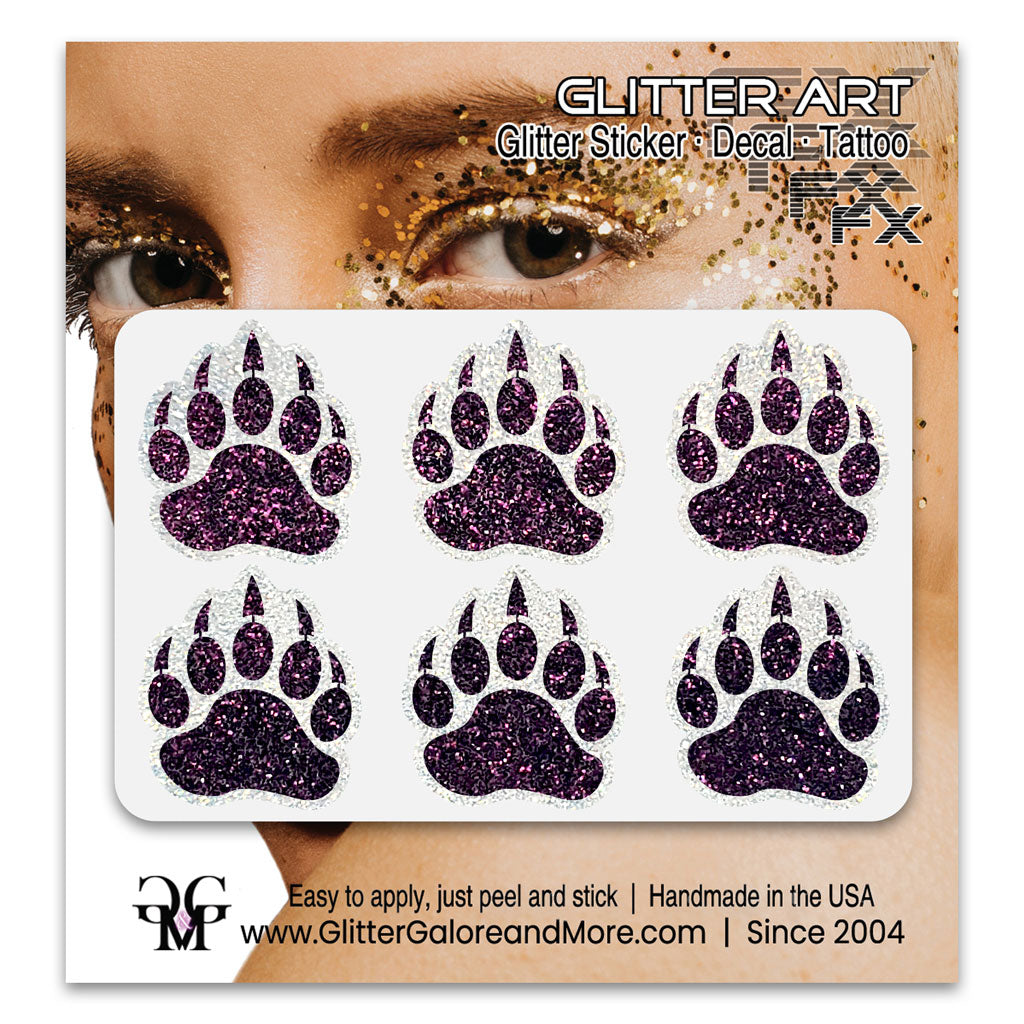 Bear Paws Glitter Sticker Tattoo, Made with Brilliant White Borders