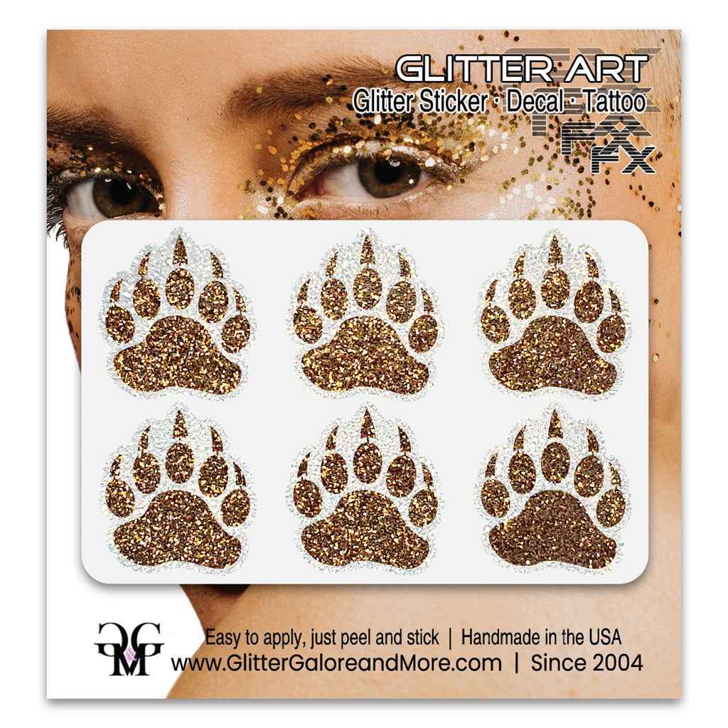 Bear Paws Glitter Sticker Tattoo, Made with Brilliant White Borders