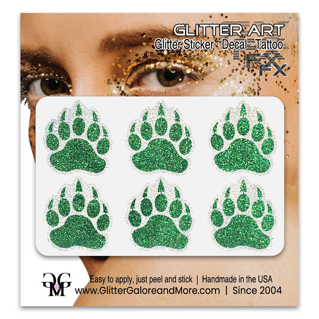 Bear Paws Glitter Sticker Tattoo, Made with Brilliant White Borders