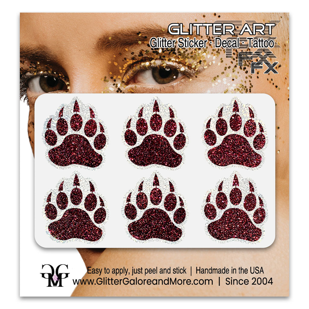 Bear Paws Glitter Sticker Tattoo, Made with Brilliant White Borders