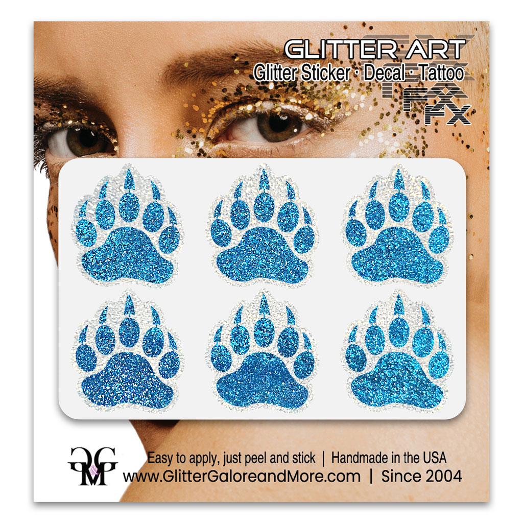 Bear Paws Glitter Sticker Tattoo, Made with Brilliant White Borders