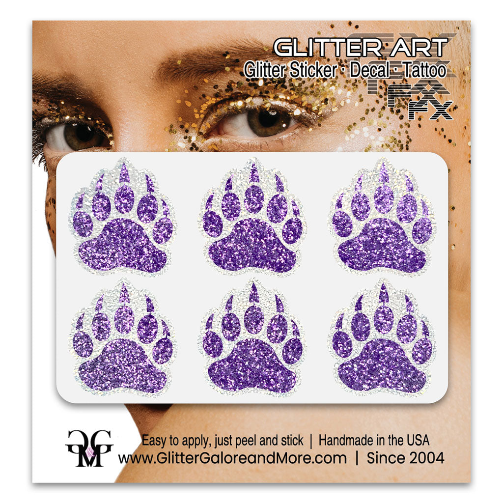 Bear Paws Glitter Sticker Tattoo, Made with Brilliant White Borders