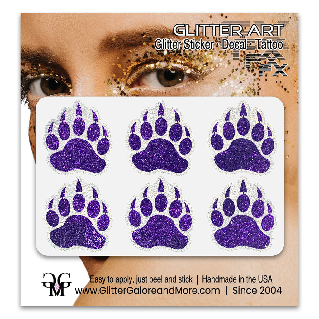 Bear Paws Glitter Sticker Tattoo, Made with Brilliant White Borders